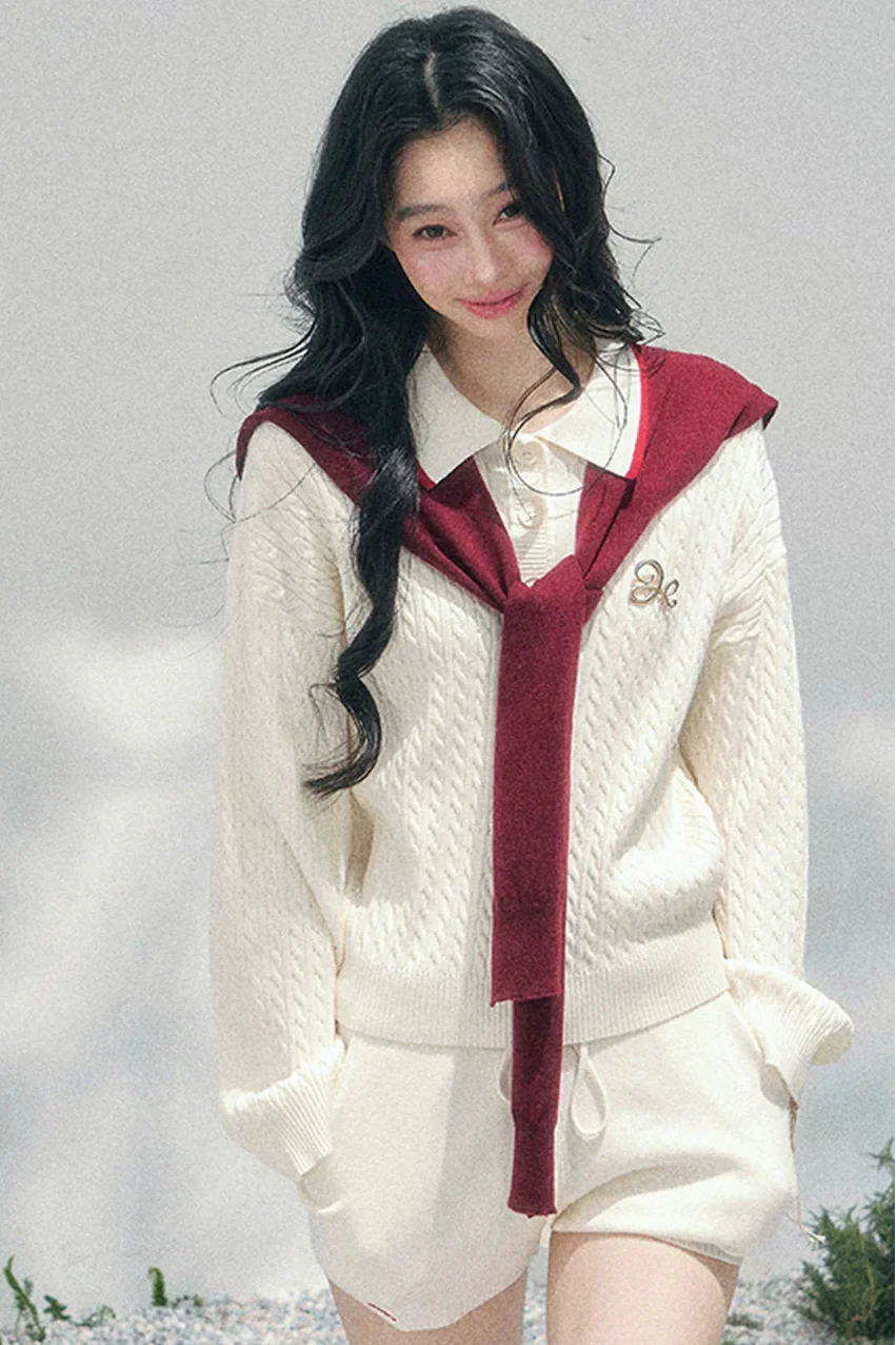 Loose Preppy Sweater + Shorts + Shawl