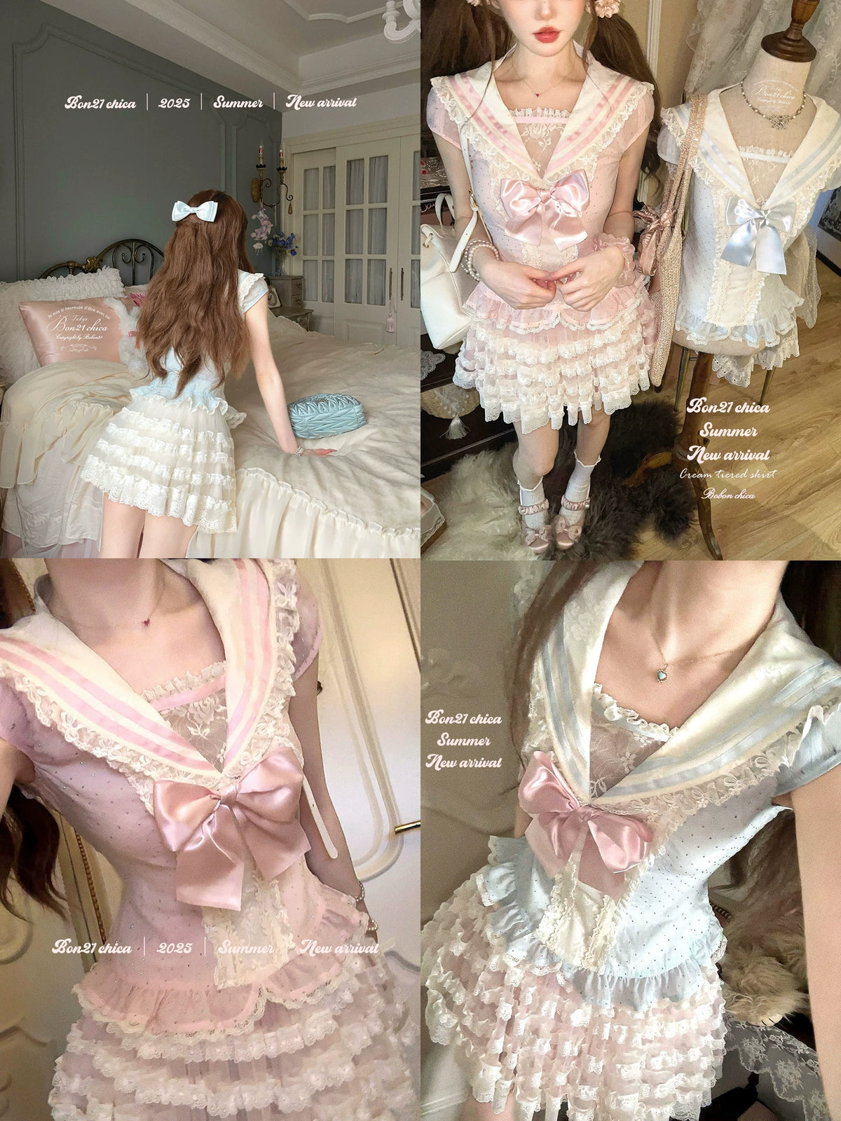 Rima Bobon21 Idol Sailor Sparkling Navy-Style Chiffon Top T2409