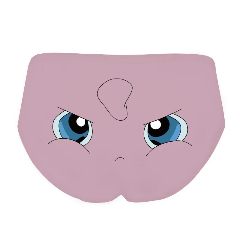 Innocent “Seiyou” Japanese Cartoon Ice-Silk Face Mask-Inspired Thong Underwear with Cotton Gusset, Cute Plus-Size Kawaii, Seamless Hip-Hugging, Comfortable Thin Style 粉紫色 请勿开水烫洗