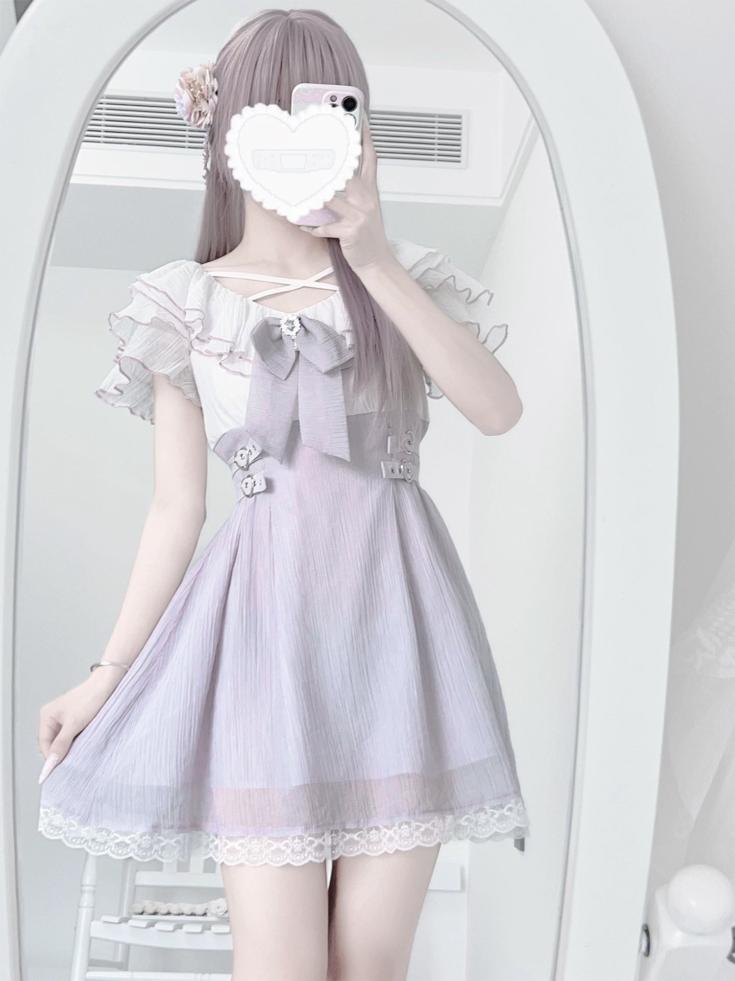 LaLa Sauce Purple Bell Original Design Subculture Clear-Style Summer Short-Sleeve Lace Dress for Women, New
