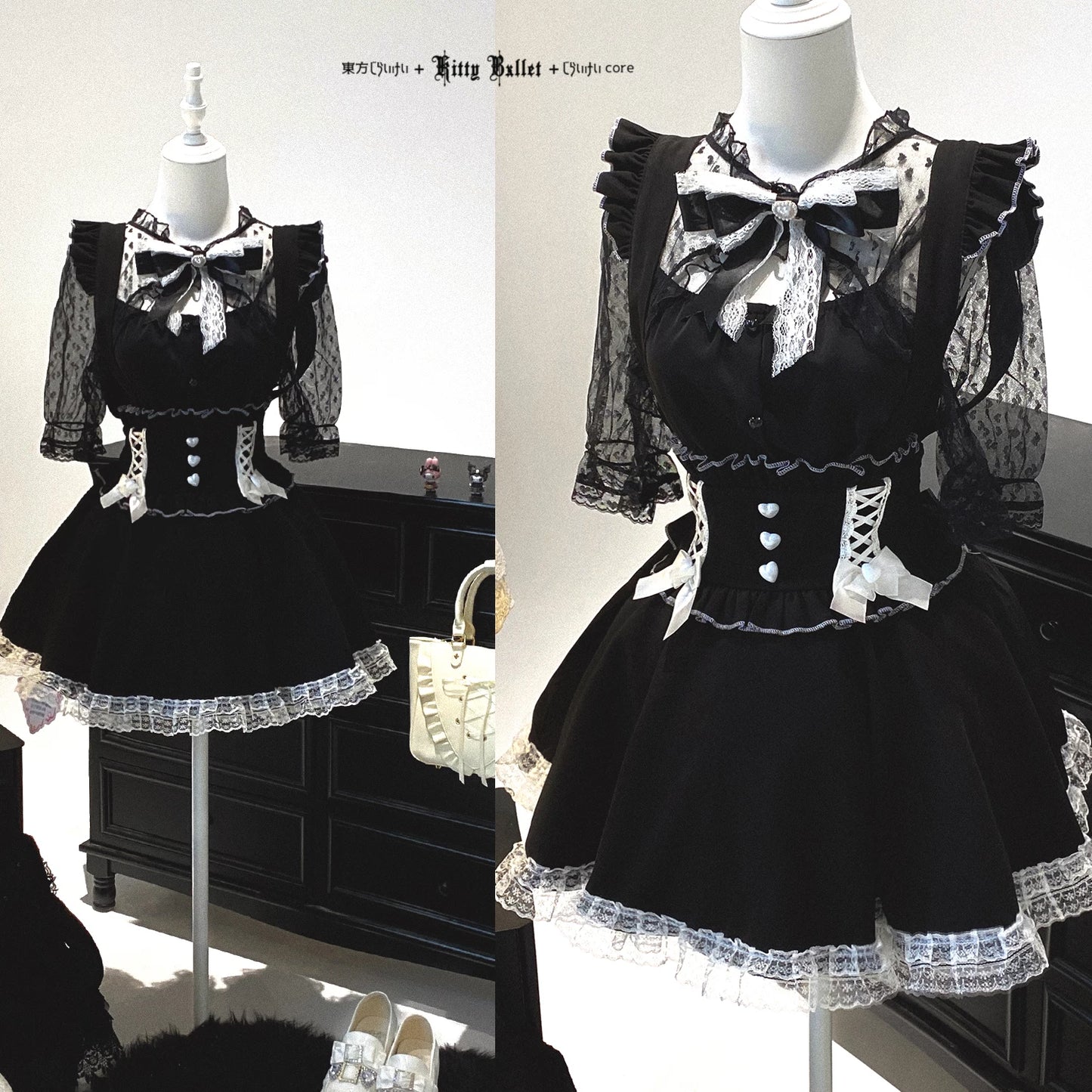 KittyBxllet Original 【Lace Girl】 Sweet Lace-Print Mesh Chiffon Top