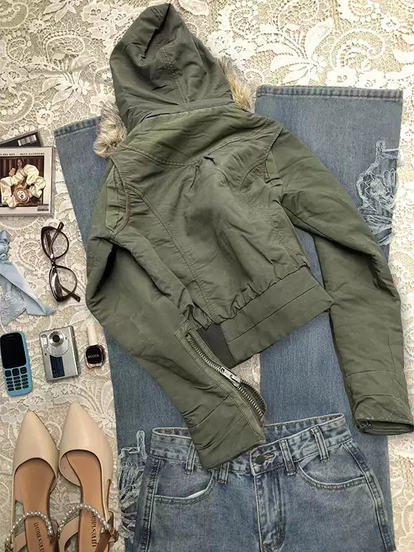 military green hooded jacket