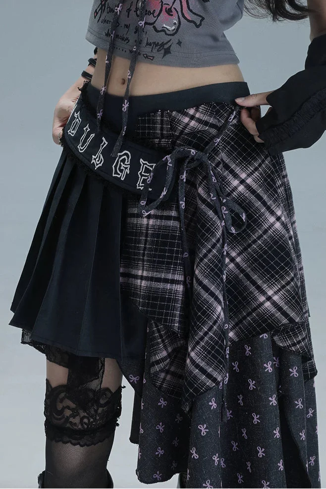 Check Patchwork Asymmetrical Skirt