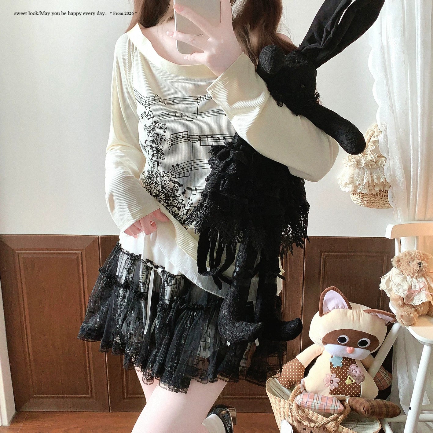 Sleepingdoll Handmade Satin Ribbon Butterfly Bow Music Note Lace Tulle Cake Skirt Half Skirt