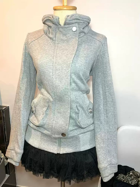 retro gray lapel sweatshirt
