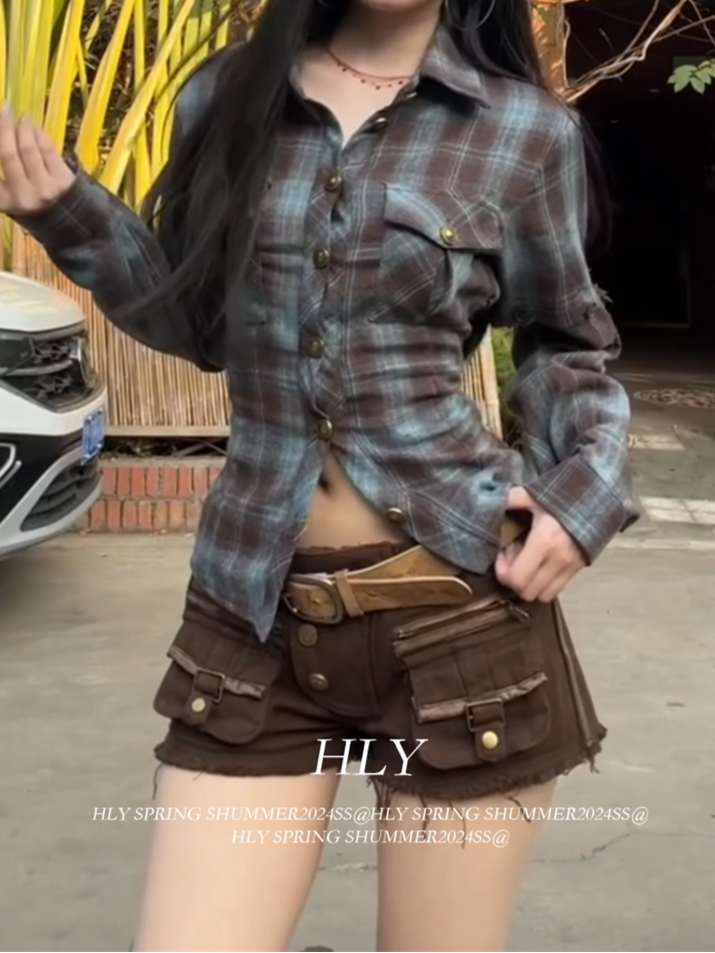 Baddie Plaid Straps Backless Shirt
