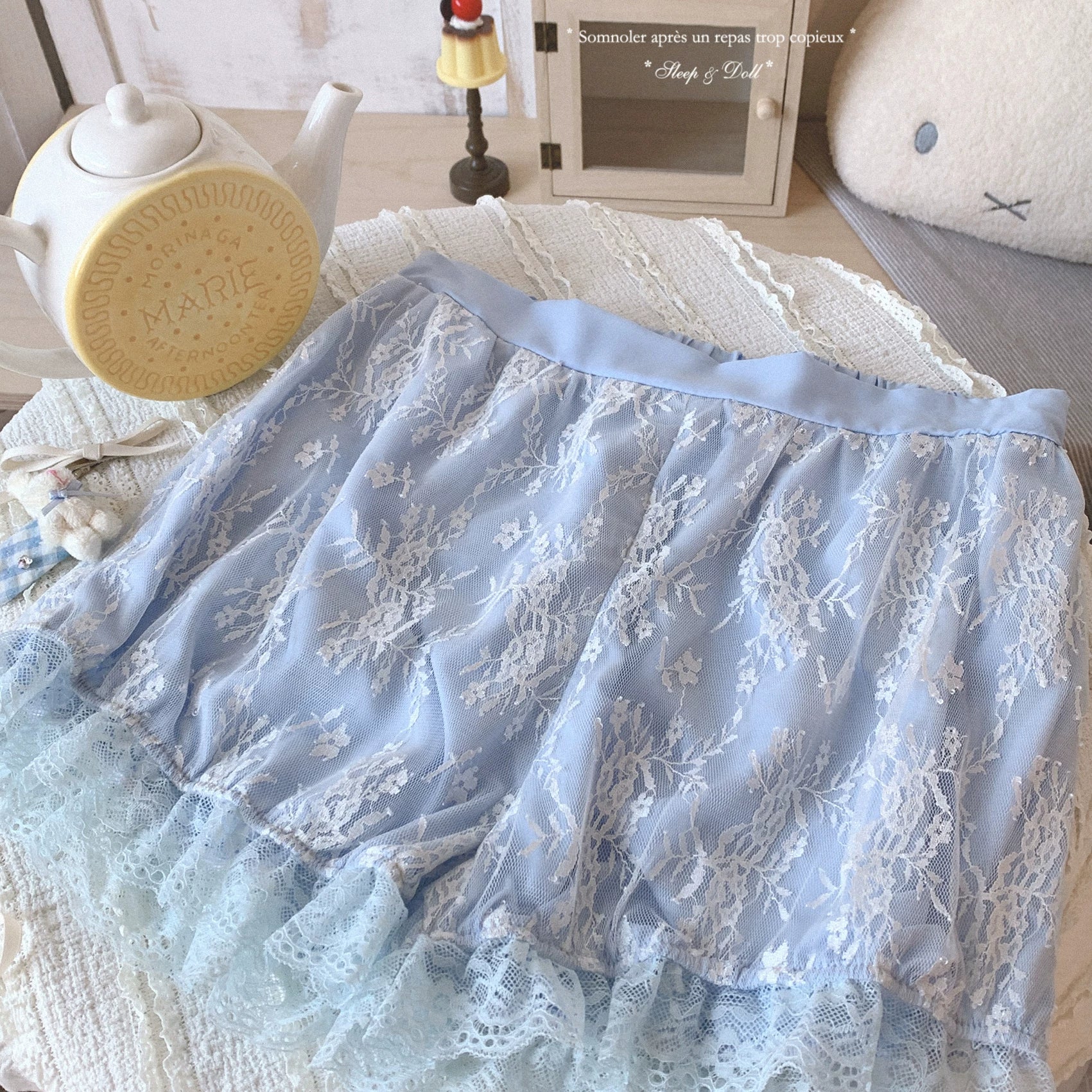 Last-Call Sweet Ruffled Hem Puff-Sleeve Lace Bow Embroidered Pure-Desire Tiered Princess Dress