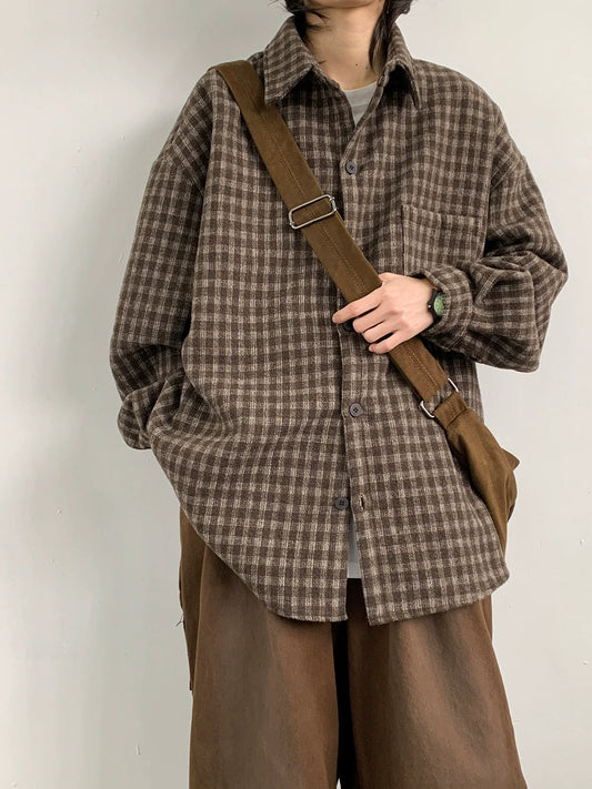 Oversized Brown Plaid Flannel Shirt