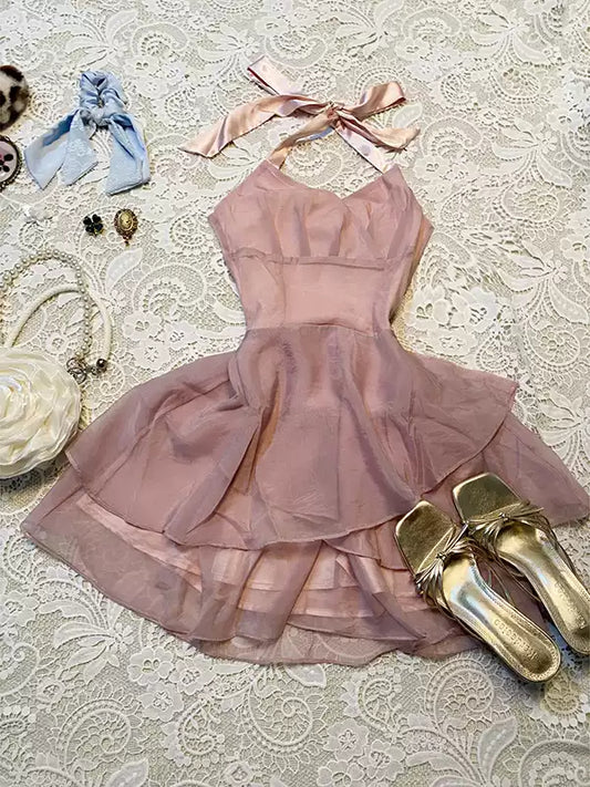 Fairy Pink Sleeveless Halter Dress