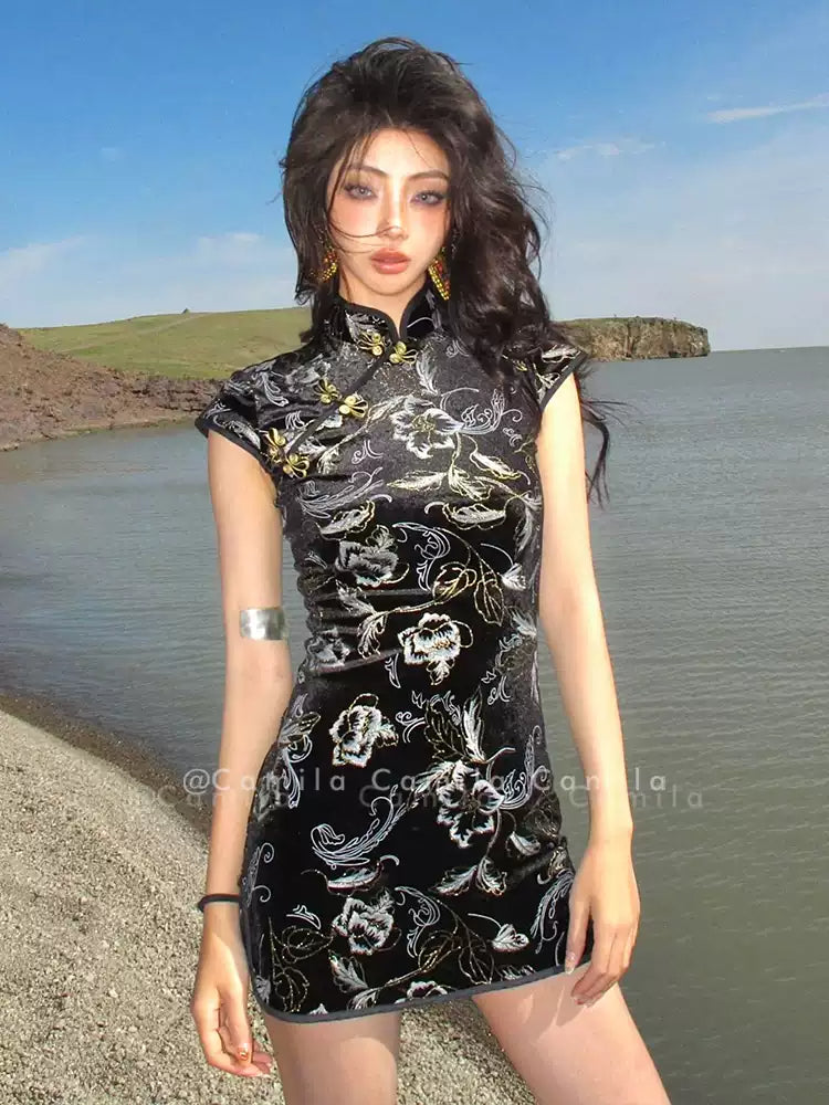Black Rose Cheongsam Dress