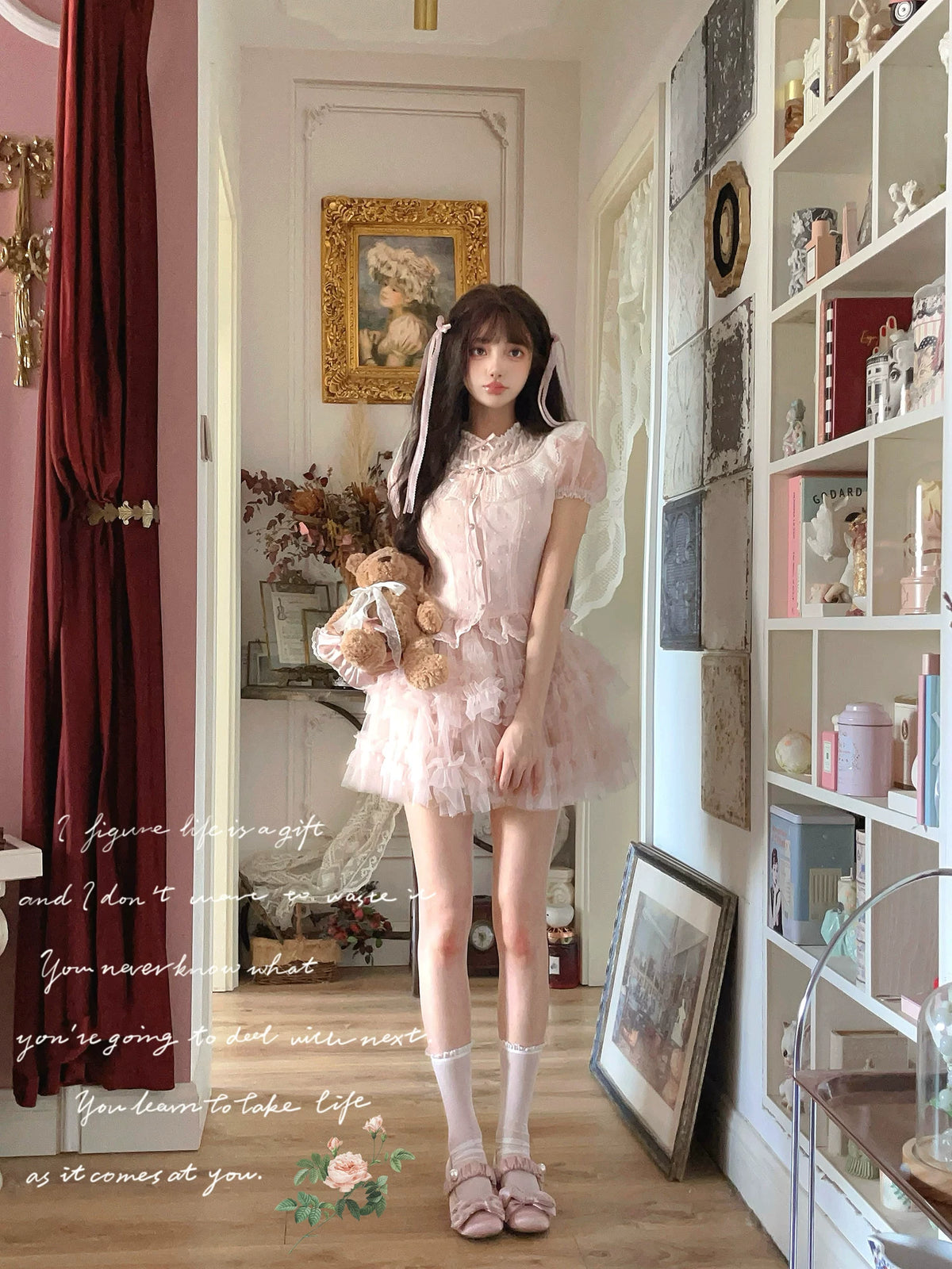 Antique-Style Doll—Dot Tulle Chiffon Top T2333