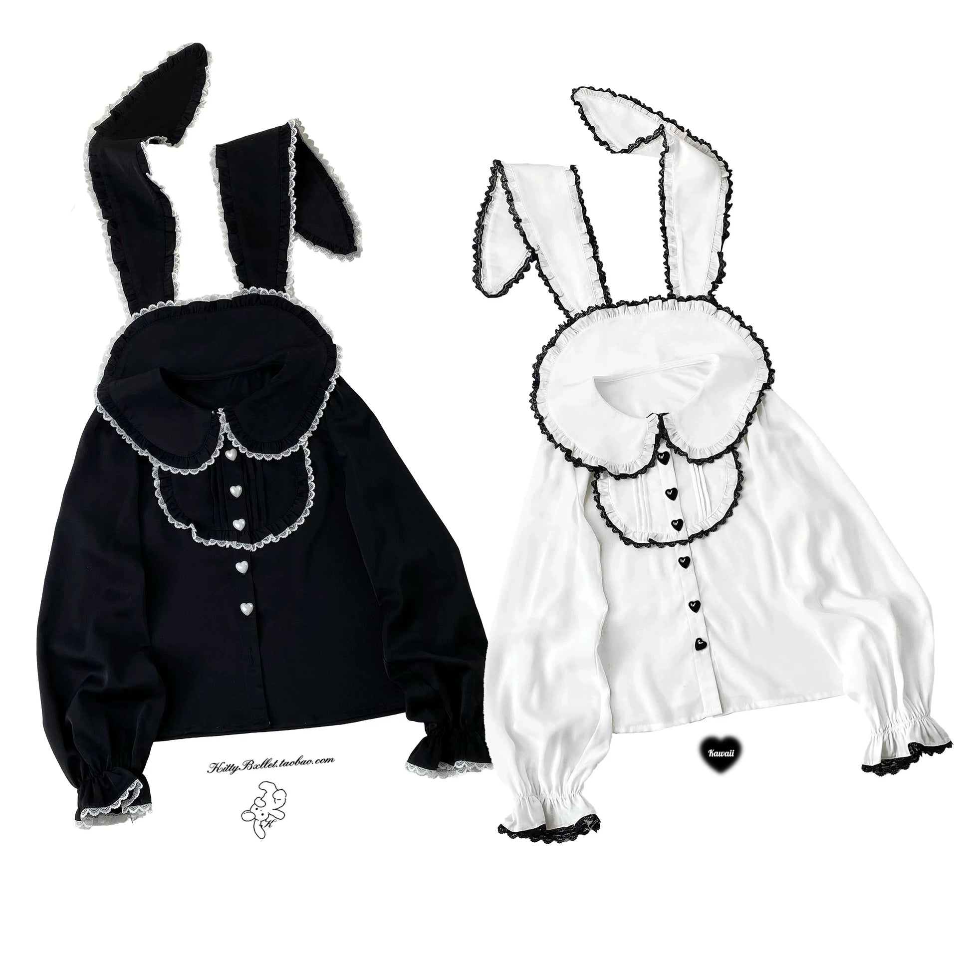 KittyBxllet Original [Milk-Fold Rabbit] Lolita-Style Rabbit Ear Lace Trim Blouse
