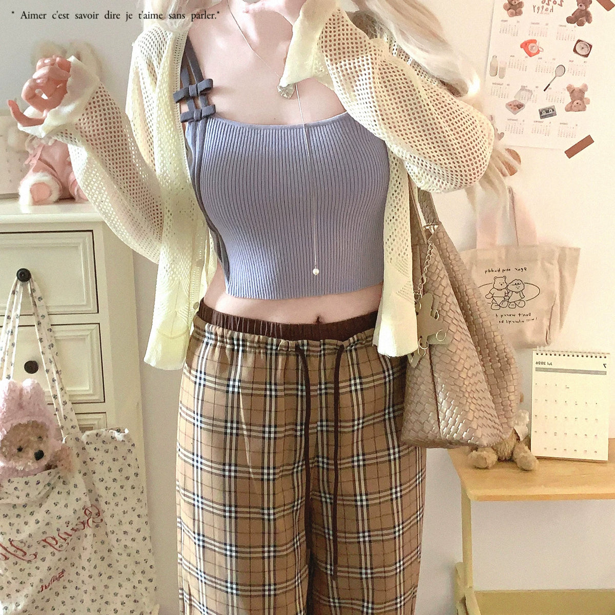 Last-Season Deal: SK—Great Texture—Color-Block Striped Bow Irregular Racerback Knit Cami