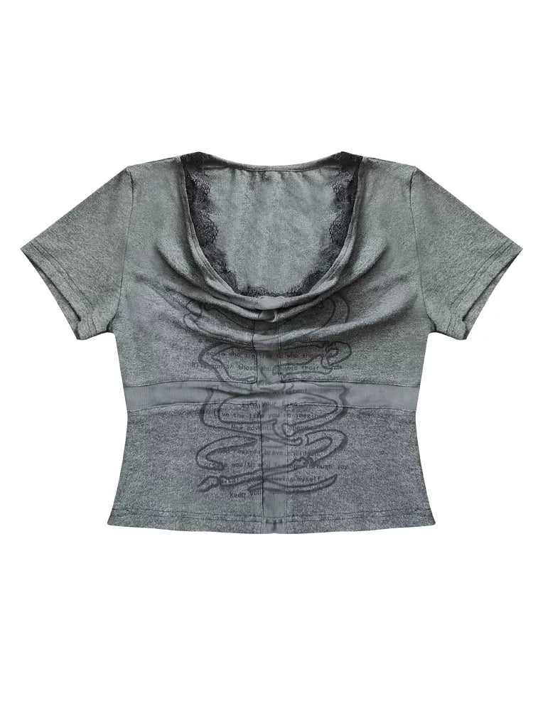 Dark Gray Lace Cross Top – By Coquette