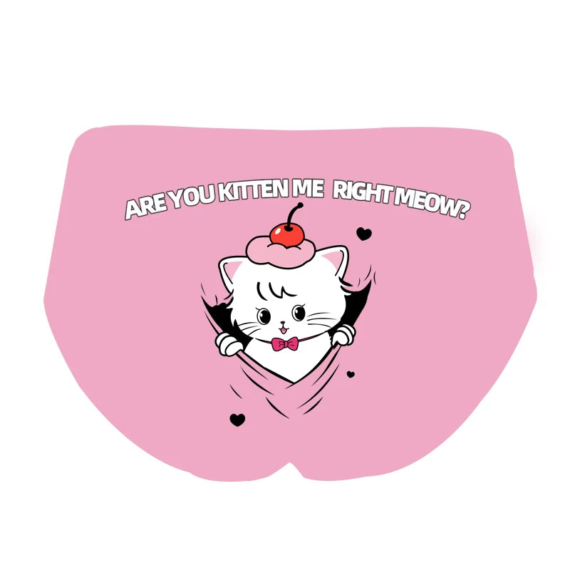 Original Design Cute Cat Women’s Ice-Silk Underwear with Pure Cotton Gusset, Hip-Hugging Thin Fit, Boutique Seamless Peach-Butt Cool Feel