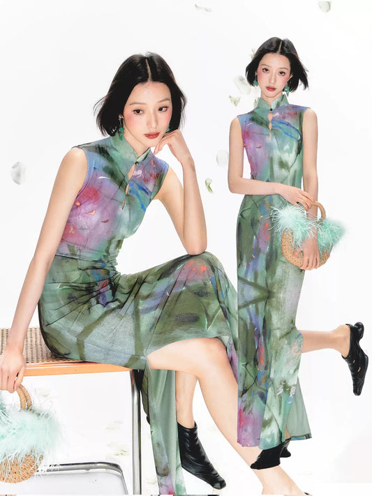 Green Hollow Cheongsam Dress