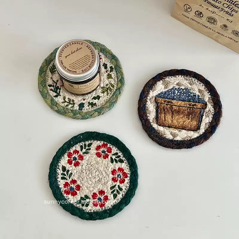 Retro hand-woven jute absorbent coaster