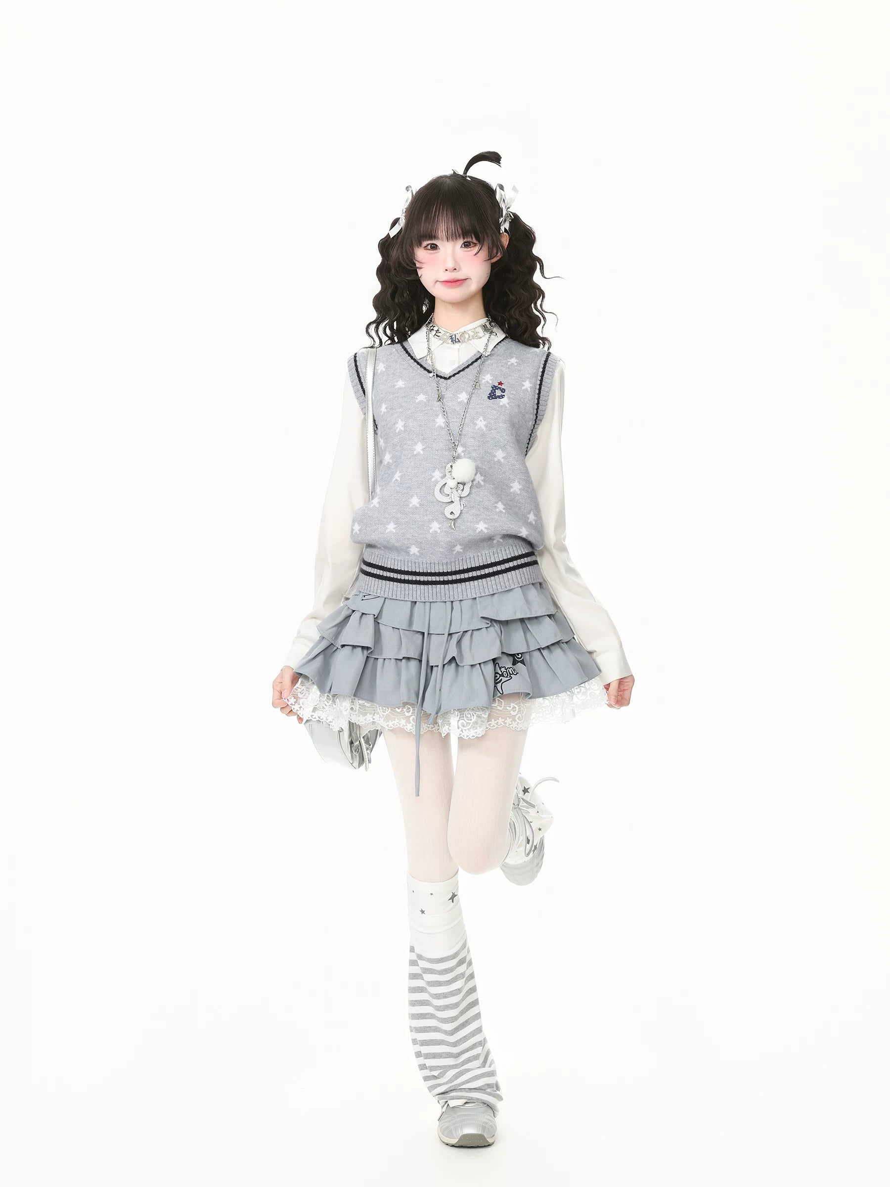 Blue Ghost Park Languid Park Star Home Cute Puffy Half Skirt Lace Trim Short Skirt for Women, Summer