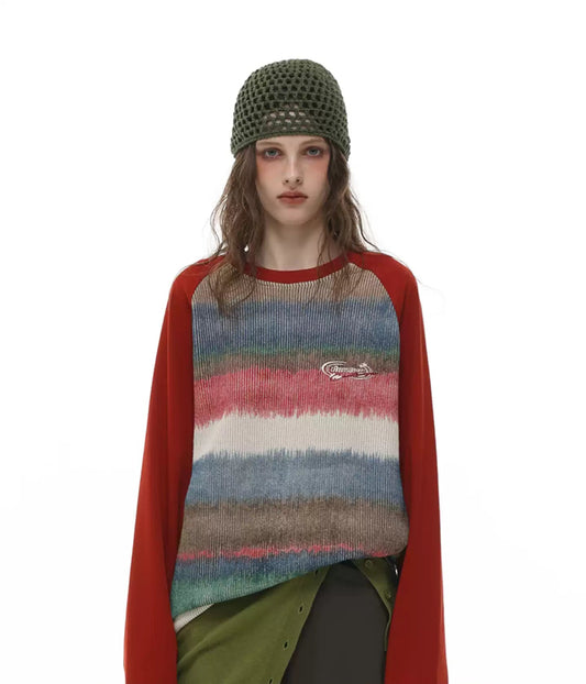 American retro gradient color round neck pullover sweatshirt