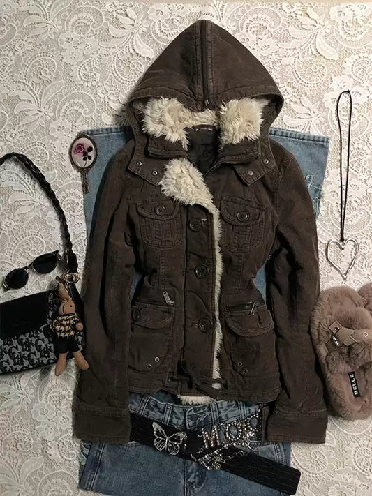 Brown velvet short jacket