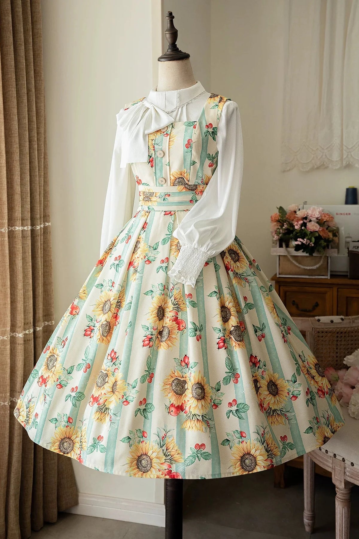 Floral Retro Sleeveless Dress + Shirt Sunflower ［Jsk］
