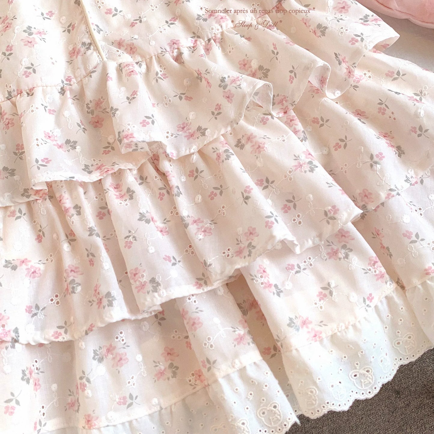 sleepingdoll Handmade* Floral Cake Dress Doll Collar Sweet & Fresh Frilly Floral Tiered Skirt Dress