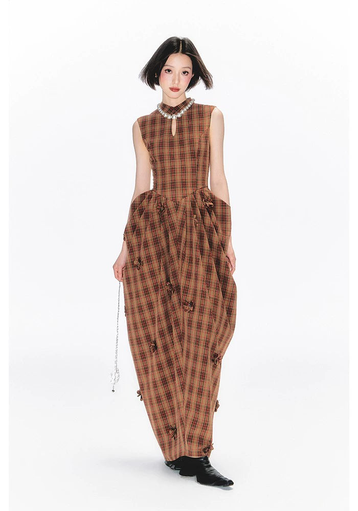 New Chinese Style Plaid Sleeveless Dress