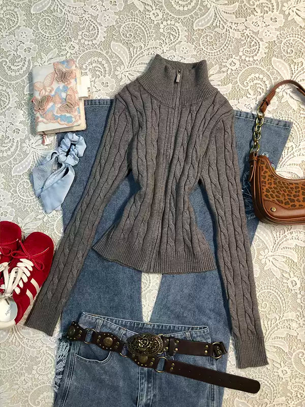 Gray twist sweater cardigan