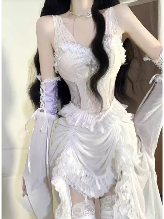 Angelic Lace Splicing Irregular Dress