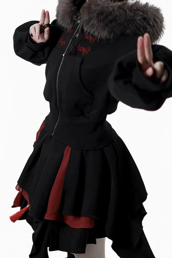 Dark Detachable Fur Jacket + Skirt + Pants