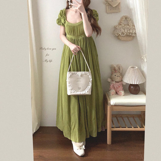 Vintage Square Neck Puff Sleeve Dress | Empire Waist Feminine Coquette Dress