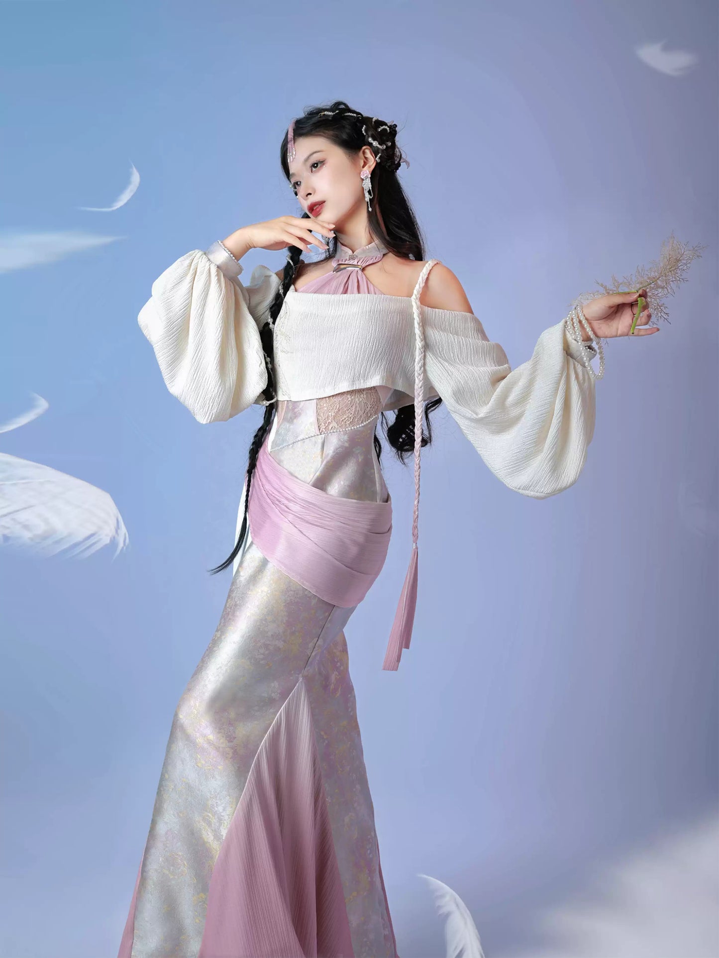 Soft Light Embroidery Jacquard Cheongsam Dress