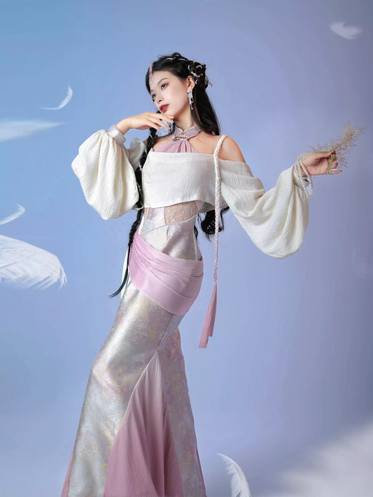 Soft Light Embroidery Jacquard Cheongsam Dress