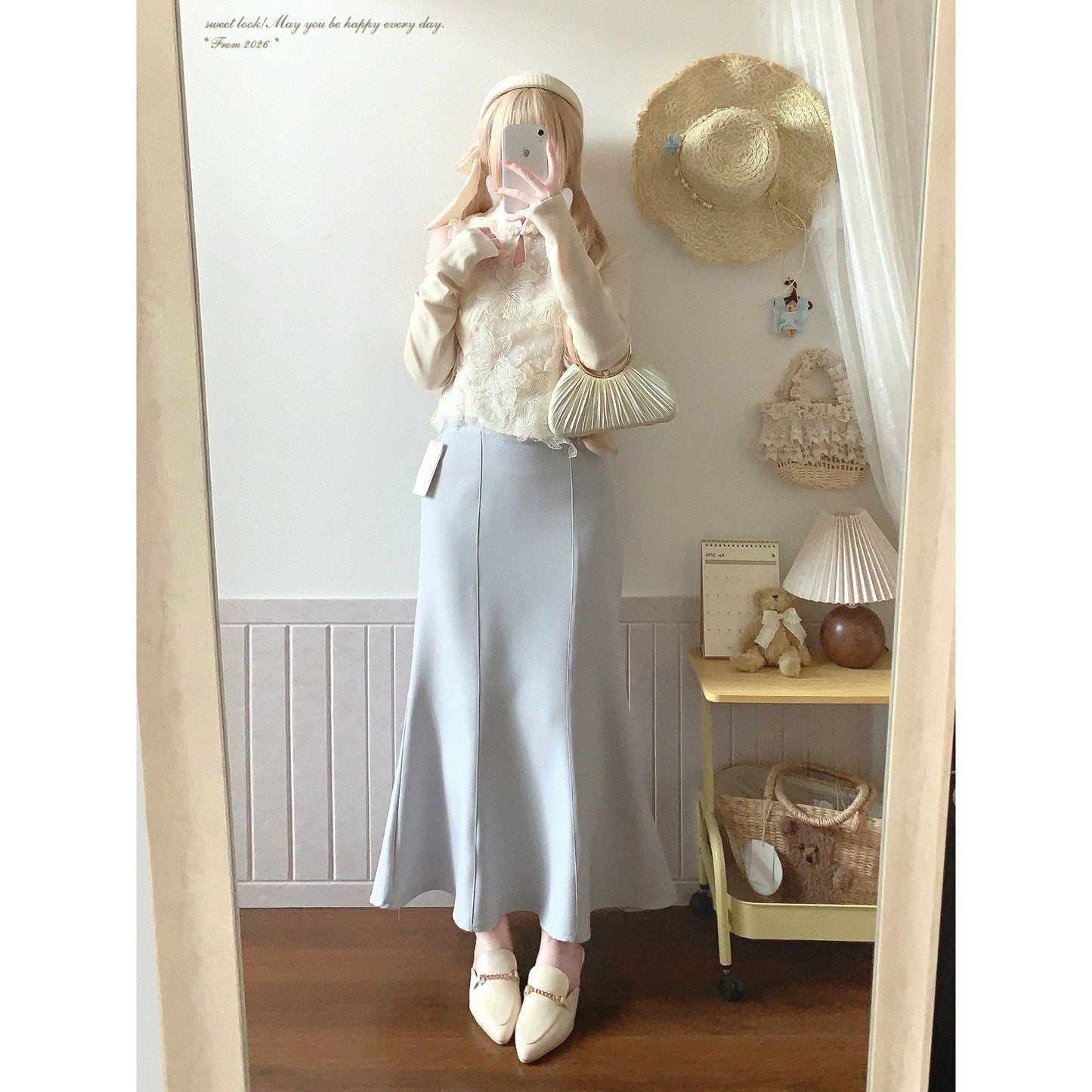 Handmade Clear-Style Vintage Japanese High-Waist Elegant Chic Mermaid Midi Skirt