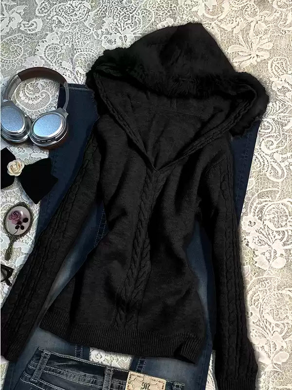 khaki hooded twist sweater