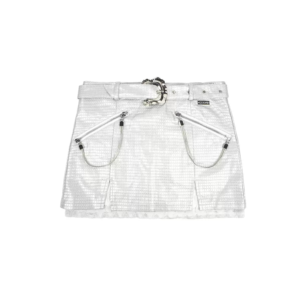 Silver metallic zipper summer leather A-line skirt