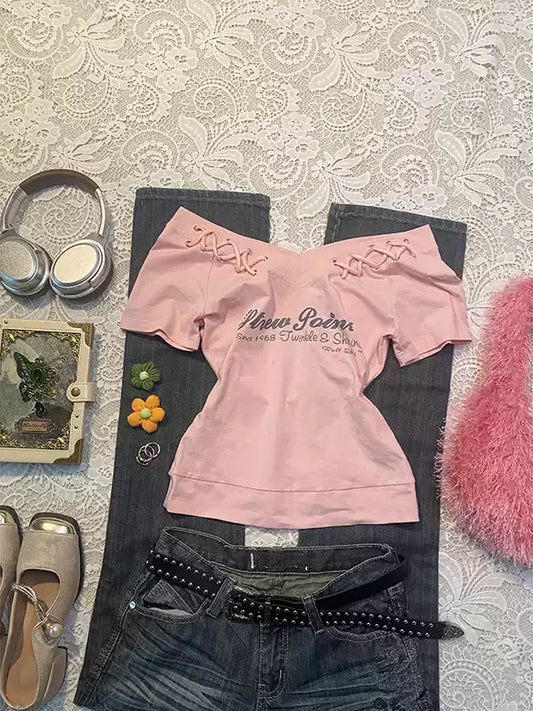 Pink V-neck T-shirt