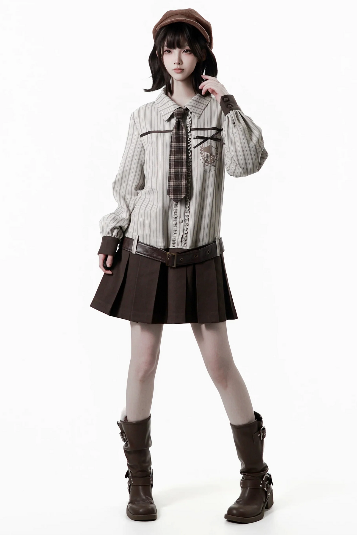Striped Shirt Dress + Shirt + Cargo Pants + Tie