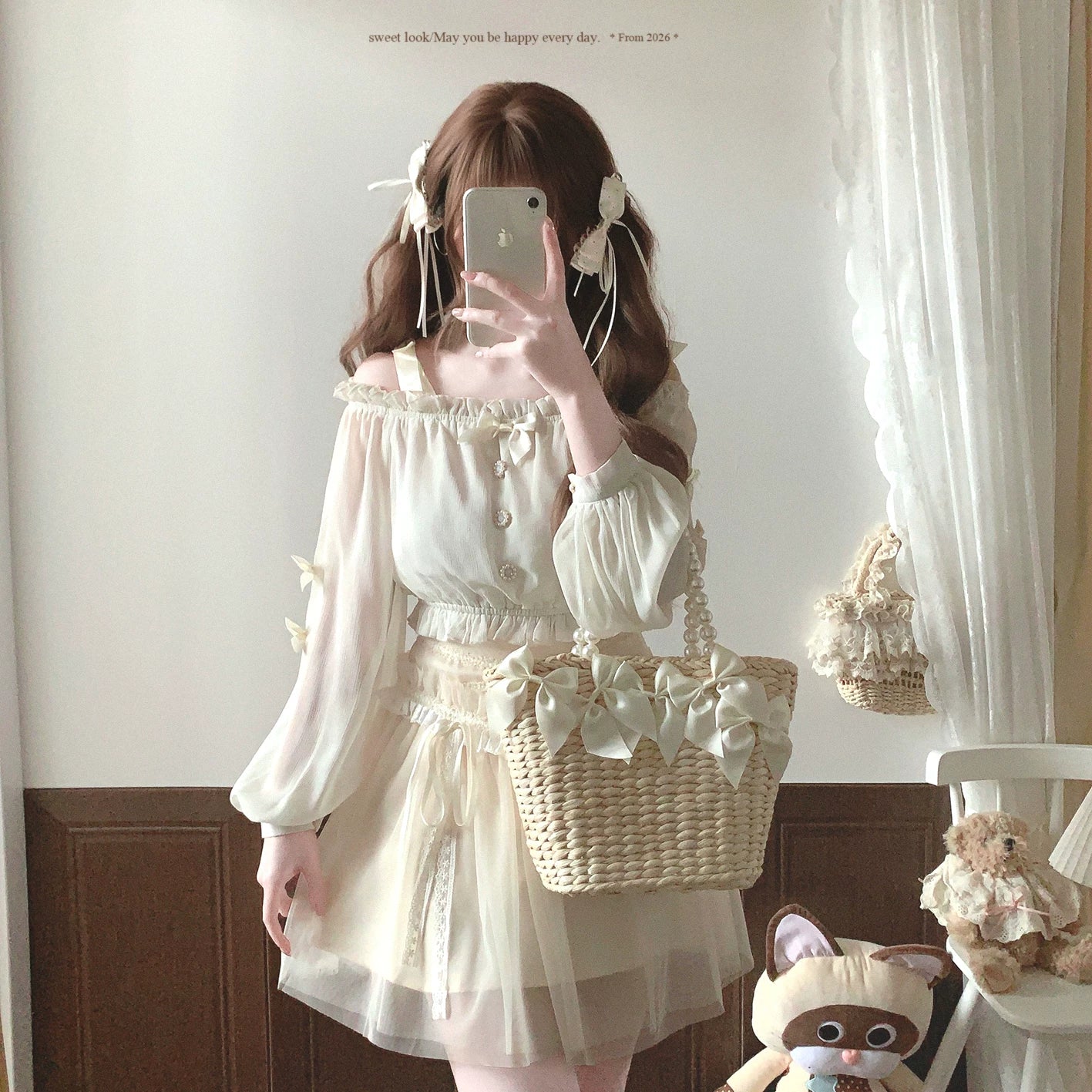 Last-Stock rlgy Vintage Rose Embroidered Sweet Peter Pan Collar Ruffle Sleeveless Lace Tulle Skirt*f