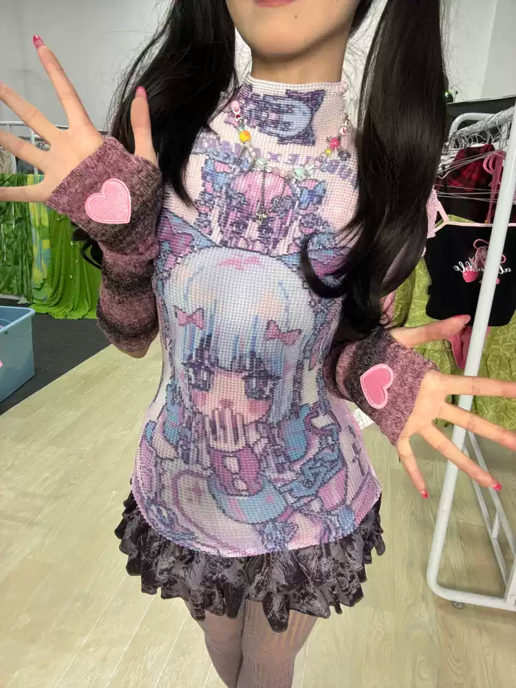 y2k star embroidered striped fur sleeves