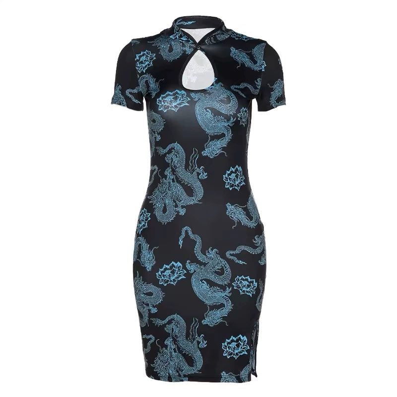 Y2K Dragon Pattern Cheongsam Dress