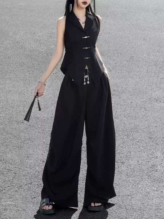 Black Jacquard Lapel Top
