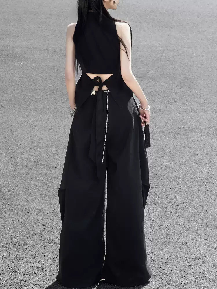 Black Jacquard Lapel Top
