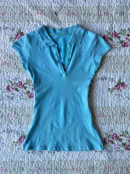Vintage-Inspired Premium Summer Blue Short-Sleeve T-Shirt with Unique Design