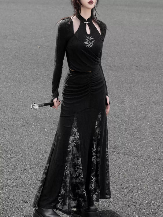 Wasteland Style Black Cheongsam Top