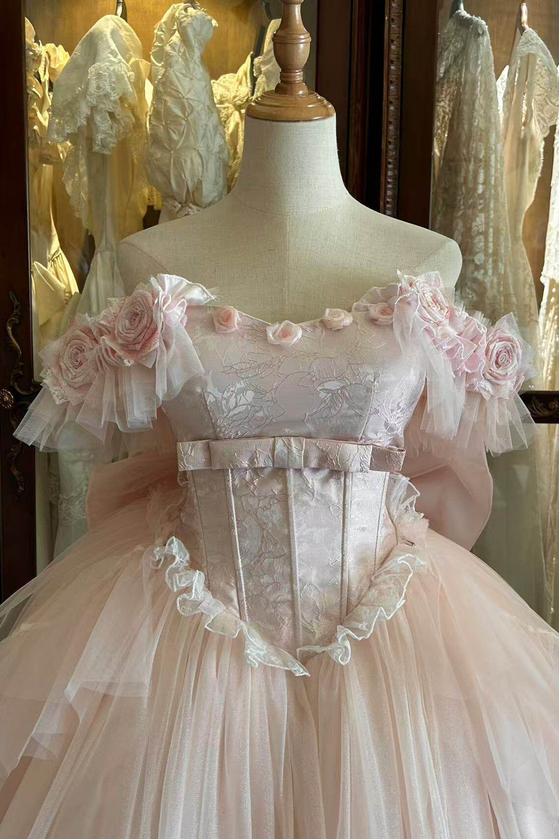 Light Pink Sweet Lolita Dress with Ribbon Tail