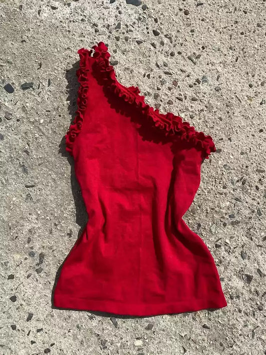 retro red off-shoulder t-shirt