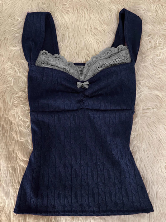 2025 New Lace Suspender Top dark blue