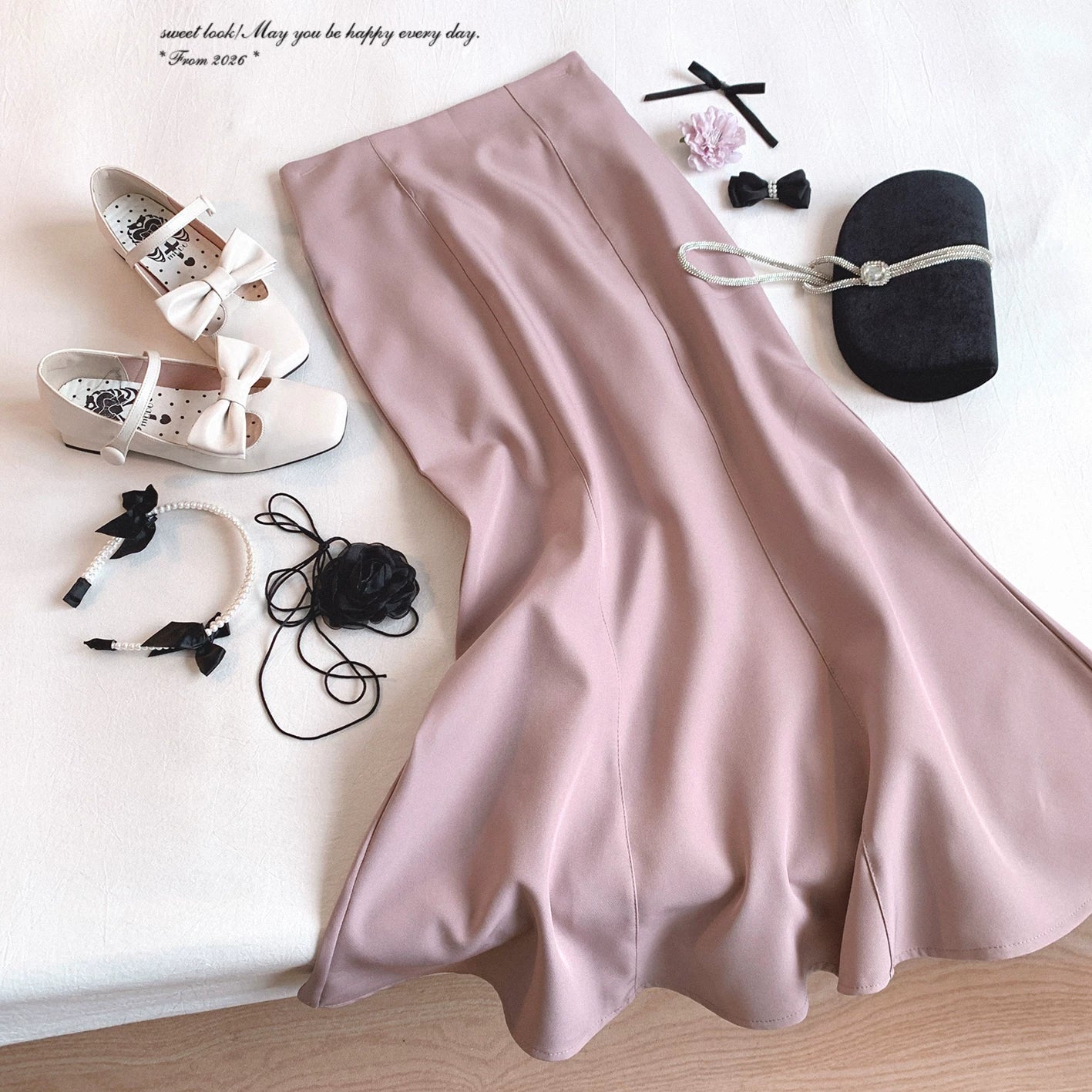 Handmade Clear-Style Vintage Japanese High-Waist Elegant Chic Mermaid Midi Skirt