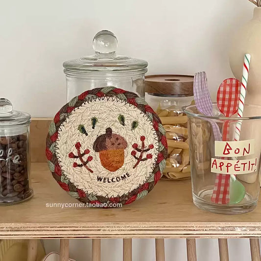 Retro hand-woven jute absorbent coaster